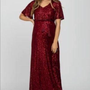 PinkBlush Burgundy Sequin Maternity Maxi Dress